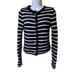 GAP Womens XS Cardigan Sweater Navy Blue‎ White Striped Gold Button Knit Preppy